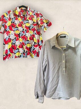 🇫🇷 Monoprix Femme | Set of 2 Tops Bundle (Bright Floral & Blue Stripe)